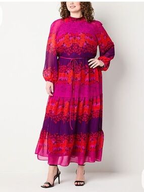 Melonie T Long Sleeve Floral Tiered Boho Maxi Dress Size 20W EUC